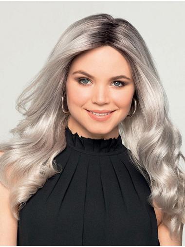 Discount Long Wavy Grey Wig – Monofilament Synthetic Hair Without Bangs for a Natural Look