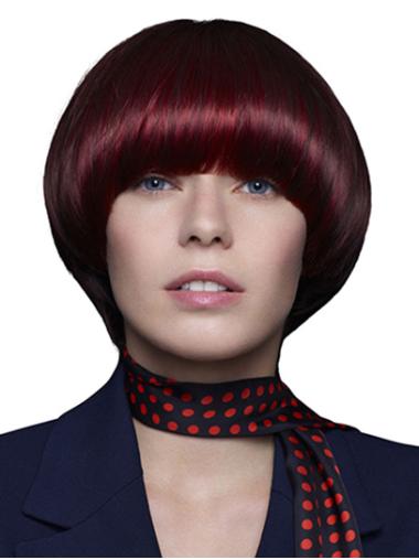 Chin Length 10" Red Bob Wig – 100% Hand-Tied Human Hair