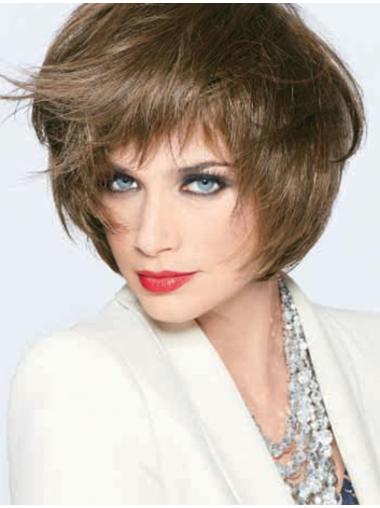 Durable Brown Short Cut Wig – Straight Human Hair Mono Top