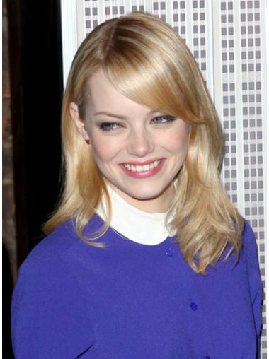 Lace Front Blonde Human Hair Wig – Shoulder Length with Bangs