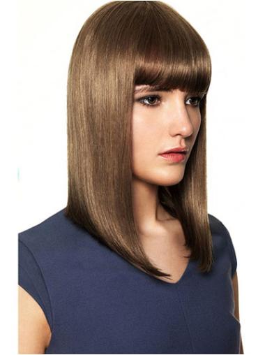 14" Straight Shoulder-Length Brown Human Wig – Capless Design