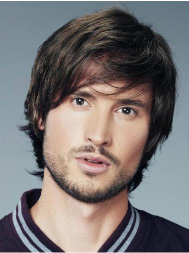 Brown Short Straight 6-Inch Human Wigs for Men
