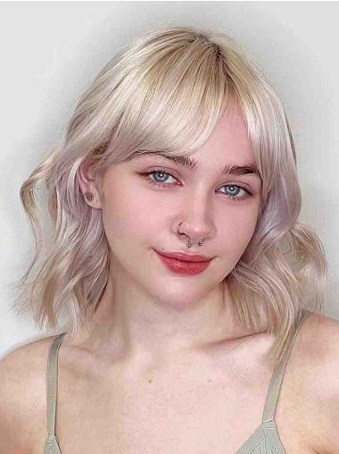 Blonde Lace Front Wig – 12" Shoulder Length Wavy Remy Hair with Bangs