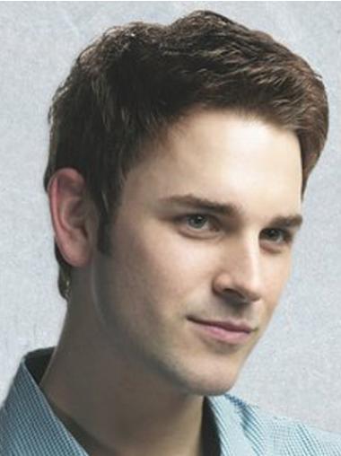100% Hand-Tied Brown Synthetic Wig for Men – Realistic Look