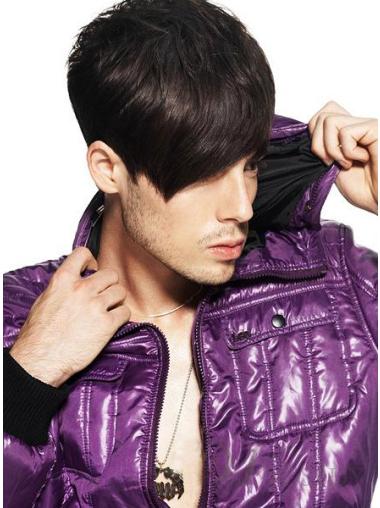 Short Brown Capless Wig for Men – Remy Human Hair