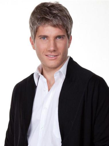 Natural Look Grey Remy Human Hair Wig for Men Straight