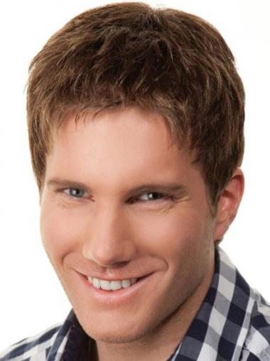 Short Straight Real Hair Wig for Men – Without Bangs