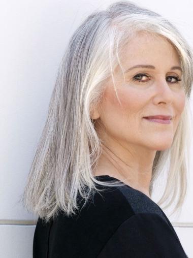 Beautiful Grey Human Hair Wigs – 14" Straight Hand-Tied Cap