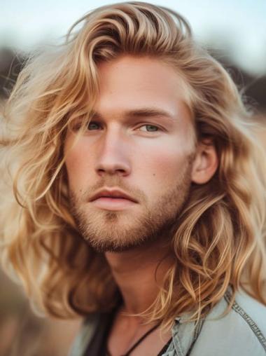 14" Curly Synthetic Monofilament Wig for Men Long