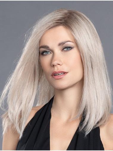 Affordable Human Hair Monofilament Wig – Platinum Blonde, Shoulder Length