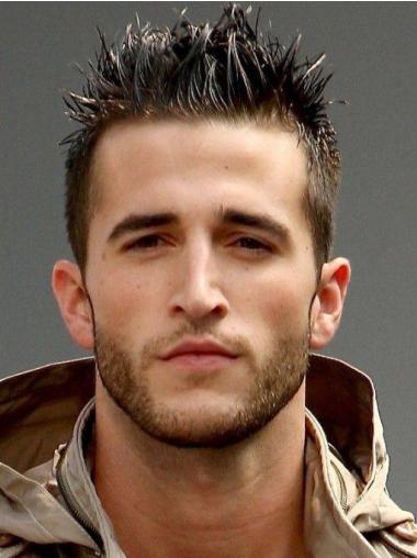 Men’s Brown Boycut Straight Wig, Mono Design for Cancer Patients