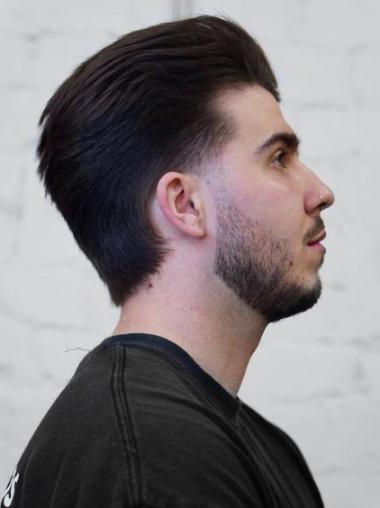Men's Black Boycut Straight Monofilament Wig - Remy Human Hair