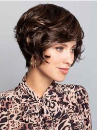 Brown Short Curly Synthetic Wig 8" Layered Mono Style