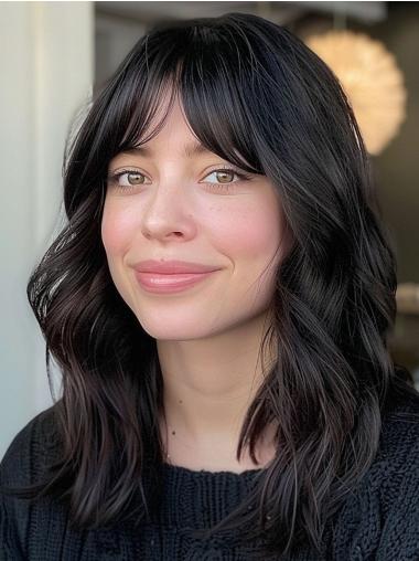 Black Synthetic Lace Front Wig 14" Shoulder Length with Bangs