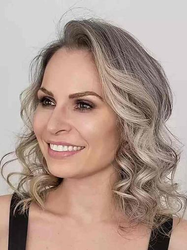 Blonde Curly Synthetic Wig – 12" Monofilament, Shoulder Length Without Bangs