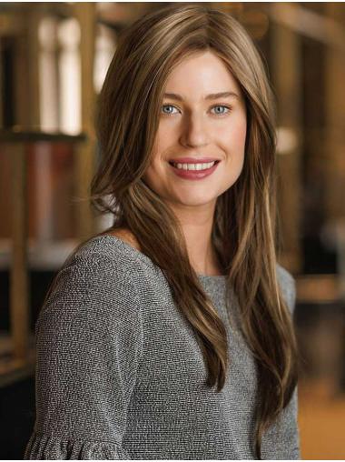 Long Brown Synthetic Wig Layered Top Wavy Lace Front Cap