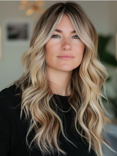 18" Long Blonde Wavy Synthetic Wigs Without Bangs