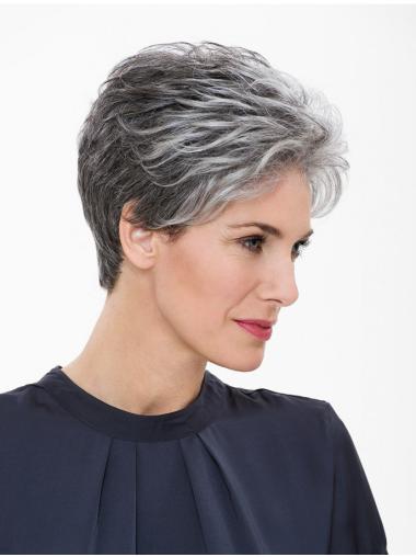 Short Straight Dark Grey Capless Wig for Everyday Wear