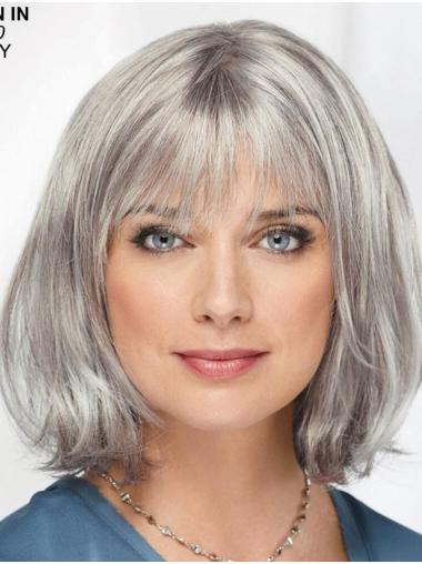 Straight Chin Length 12" Grey Lace Synthetic Wig for Women