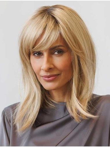 Medium Length Blonde Straight Layered Synthetic Wig for Women