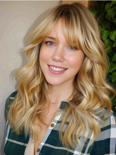 16" Long Blonde Wavy Lace Front Synthetic Wig with Bangs