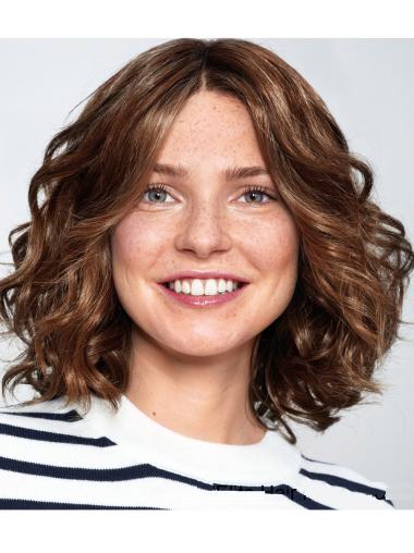 Medium Brown Wavy Lace Front Synthetic Wig – Shoulder Length