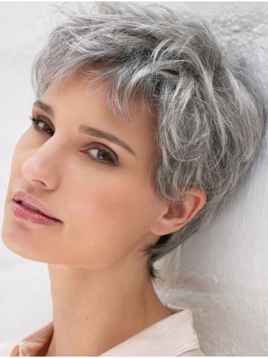 Salt and Pepper 6" Straight Grey Synthetic Wig – Short Style