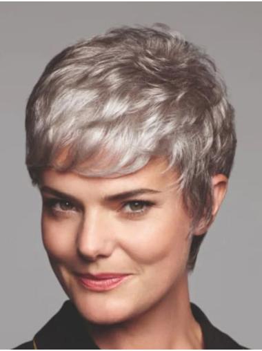 Wavy Boycut Grey Wig 6" Short Synthetic Hair for Daily Wear