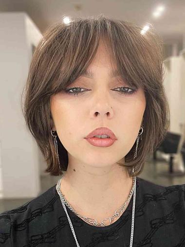 10" Brown Synthetic Bob Wig Chin Length Straight