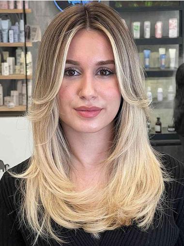 Long Women Blonde Synthetic Wig 16" Straight Layered