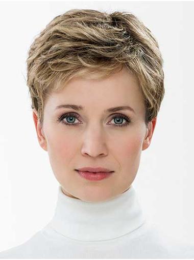 Ladies Lace Front Wig 4" Brown Cropped Wavy Synthetic Hair