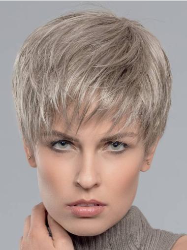 Short Boycut Synthetic Wig 6" Straight Grey Capless Cap