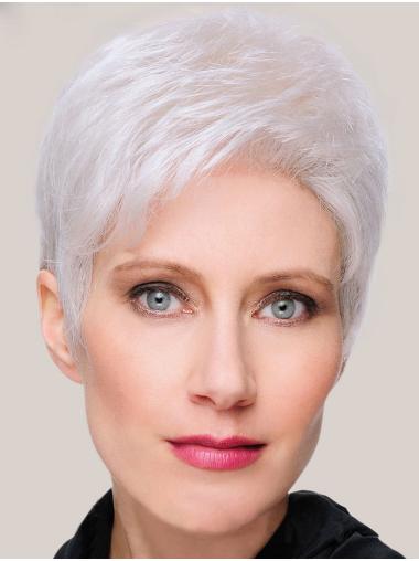 Ladies 8 Inch Grey Wig Capless Cap Short Straight Hair
