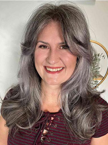 Long Lace Wig 16" Wavy Layered Synthetic Grey Hair Online
