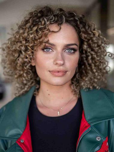 Blonde 12" Layered Shoulder Length Lace Front Synthetic Curly Wig