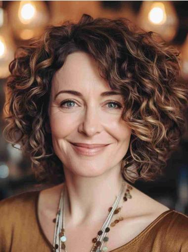 Brown Curly Bob Synthetic Wig 10" Chin Length For Women