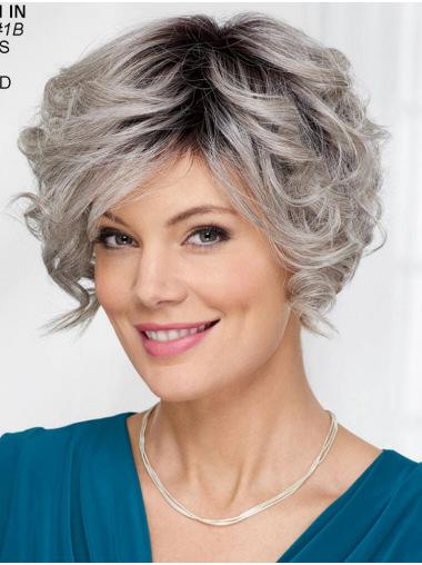 Capless Wavy Short 8" Grey Synthetic Wig for Women Here