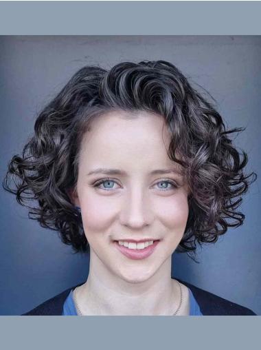 Short Grey 8" Bob Curly Women Synthetic Wig Cheap