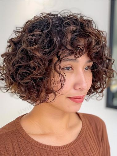 Short 8" Bob Curly Brown Synthetic Wigs For Women