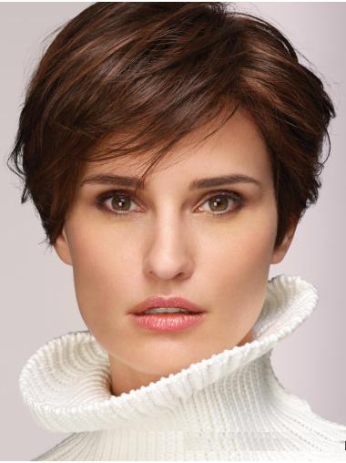 Short Wavy Boycut Wig – Brown, Capless Design for Women