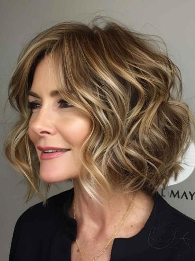 Blonde Lace Front Bob Wig Synthetic 10" Chin Length Wavy Hair