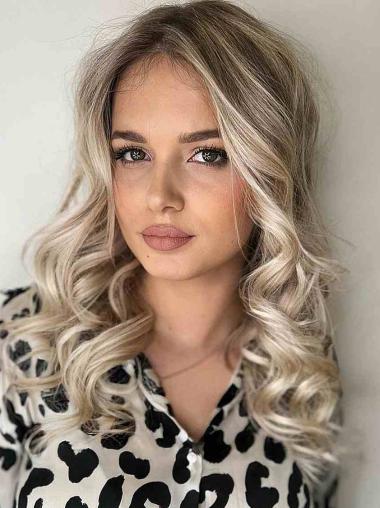 Long Hair Synthetic Wigs 16" Platinum Blonde Wavy Without Bangs