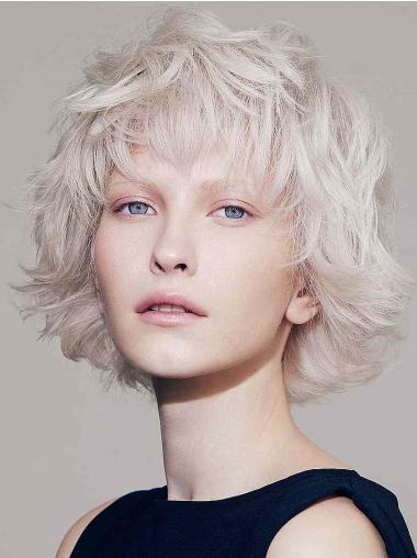 10" Wavy Bob Wig Lace Front Platinum Blonde Synthetic Chin Length
