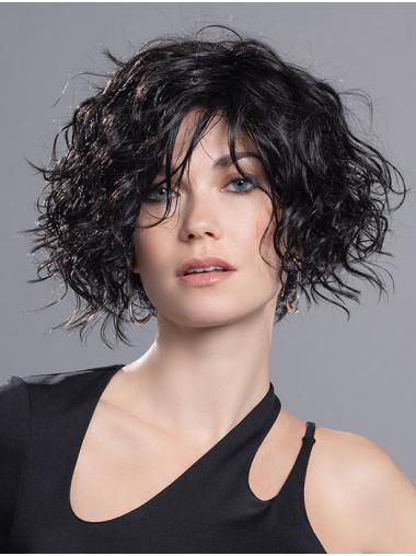 Curly Black Bob Wig – Chin-Length, Monofilament for Comfort and Style