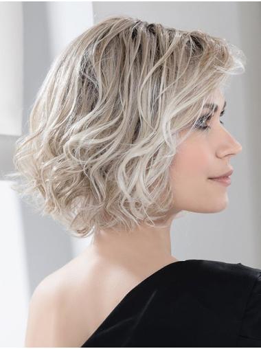 Blonde Synthetic Chin-Length Wavy Bob Haircut Wig Online