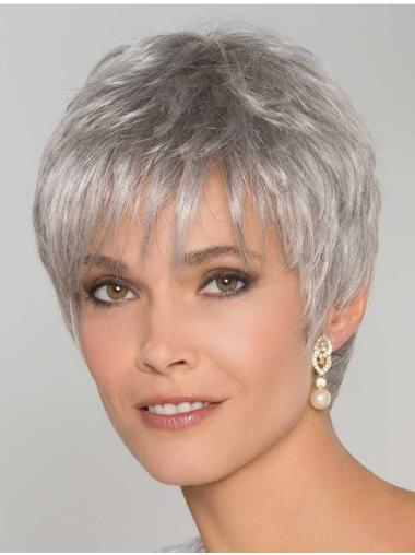 6" Synthetic Straight Stylish Grey Wig for Women Sale