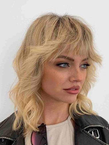 Blonde 12" Wig – Remy Human Hair, Shoulder Length, Monofilament, With Bangs