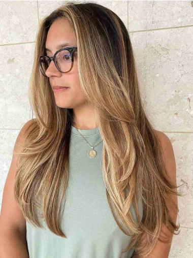 Long 20" Blonde Straight Lace Front Synthetic Wig - No Bangs