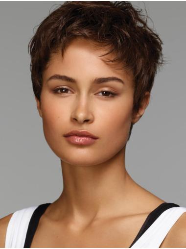 Women’s Brown Straight Synthetic Boycuts Wig - Capless Style