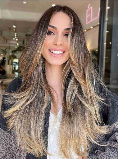 20" Long Lace Front Synthetic Wig - Layered Straight Ombre Two-Tone Hair